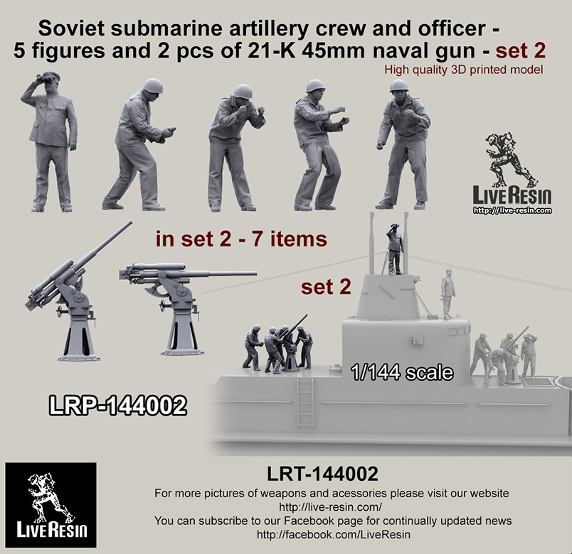 LRP144002 Моряки подводники. Артиллерийский расчет 45мм пушки 21-К и командир - 2. Пять фигур и два варианта пушки
