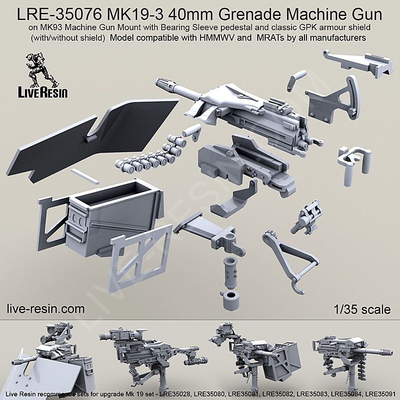 LRE35076 Автоматический гранатомёт MK19-3 40mm Grenade Machine Gun на лафете MK93 с  классическим бронированным щитом GPK
