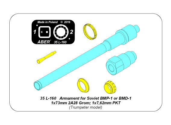 ABR-35-L-160  Дополнения для  Armament for Soviet BMP-1 or BMD-1 1x73mm 2A28 Grom; 1x7,62mm PKT для Trumpeter model 1/35