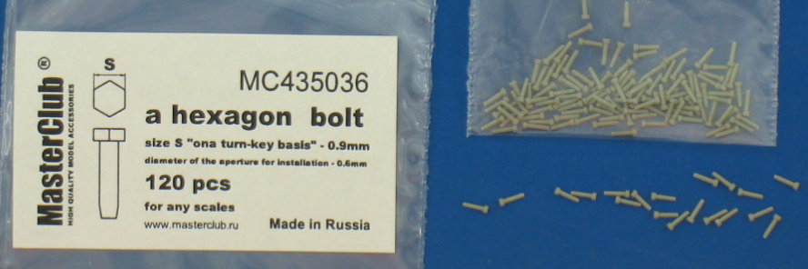 MC435036  головка болта, размер под ключ -0.9mm;  диаметр отверстия для монтажа-0.6mm; 120 шт.