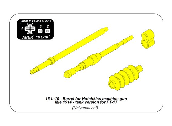 ABR-16-L-10  Дополнения для  Barrel for Hotchkiss machine gun Mle 1914 - tank version for FT-17 для Takom 1/16