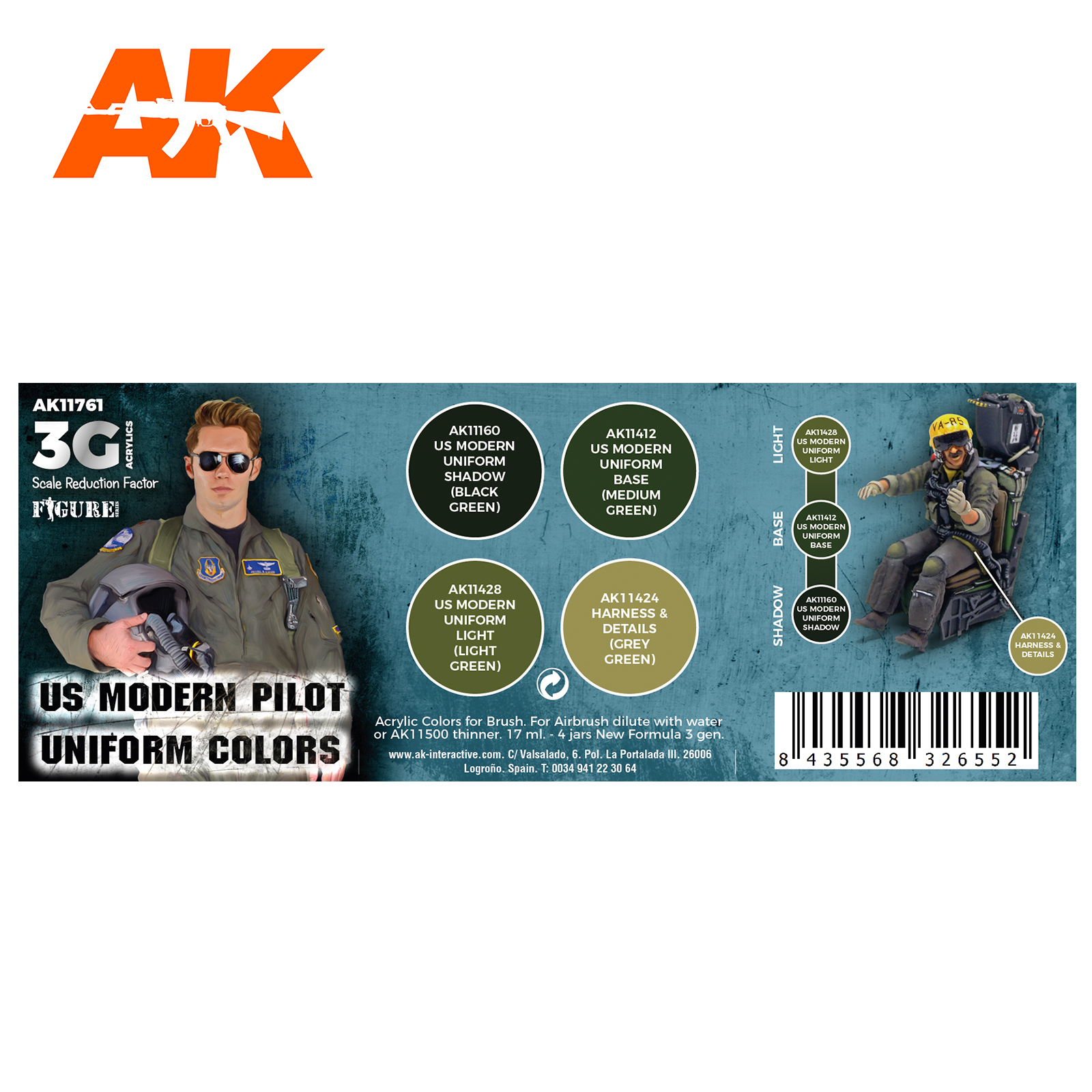 AK11761 Набор красок US MODERN PILOT UNIFORM COLORS 3G