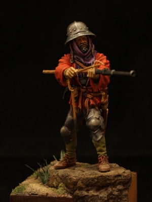 CHM-54122(M). Европейский солдат с ручной бомбардой, 1450-75 гг. 54 мм. Материал - белый металл. Chronos Miniatures