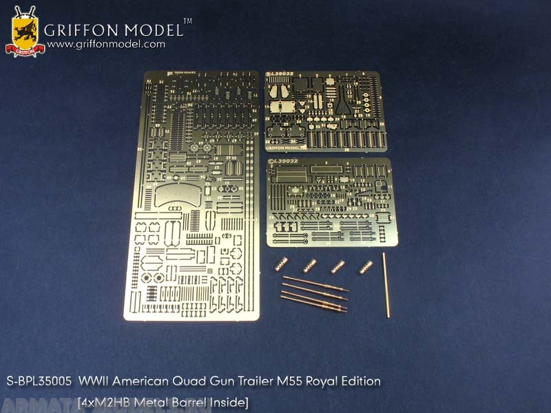 SBPL35005GR WW II American Quad Gun Trailer M55 Royal Edition (4 * M2HB Metal Barrel Inside) (for Dragon 6421 Kit) 1/35