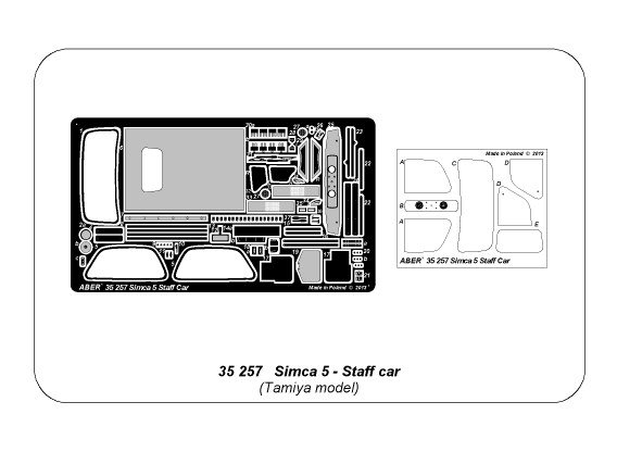 ABR-35 257  Дополнения для  Simca 5 Staff Car для Tamiya 1/35