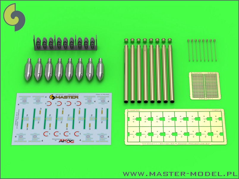 AM-24-011 Британская 3-дюймовая ракета RP-3 с головками SAP 60 фунтов (8 шт.) - для раннего рельса Mk I - использовалась на Typhoon, Mosquito, Beaufighter, Hurricane и т. Д.