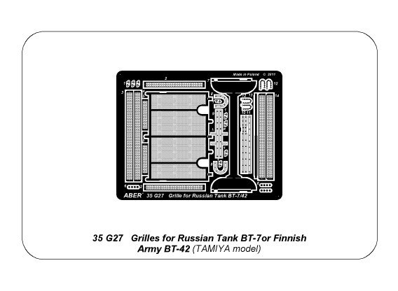 ABR-35-G27  Дополнения для  Grilles for BT-7 or BT-42 для Tamiya 1/35
