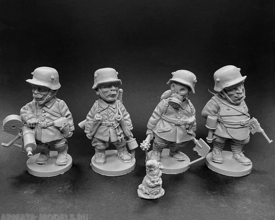 CHM-50.02. Шаржевая миниатюра. WW1: Германская Армия, набор №1 (штурмовики). В комплекте 4 фигуры. 50 мм. Материал - смола. Chronos Miniatures