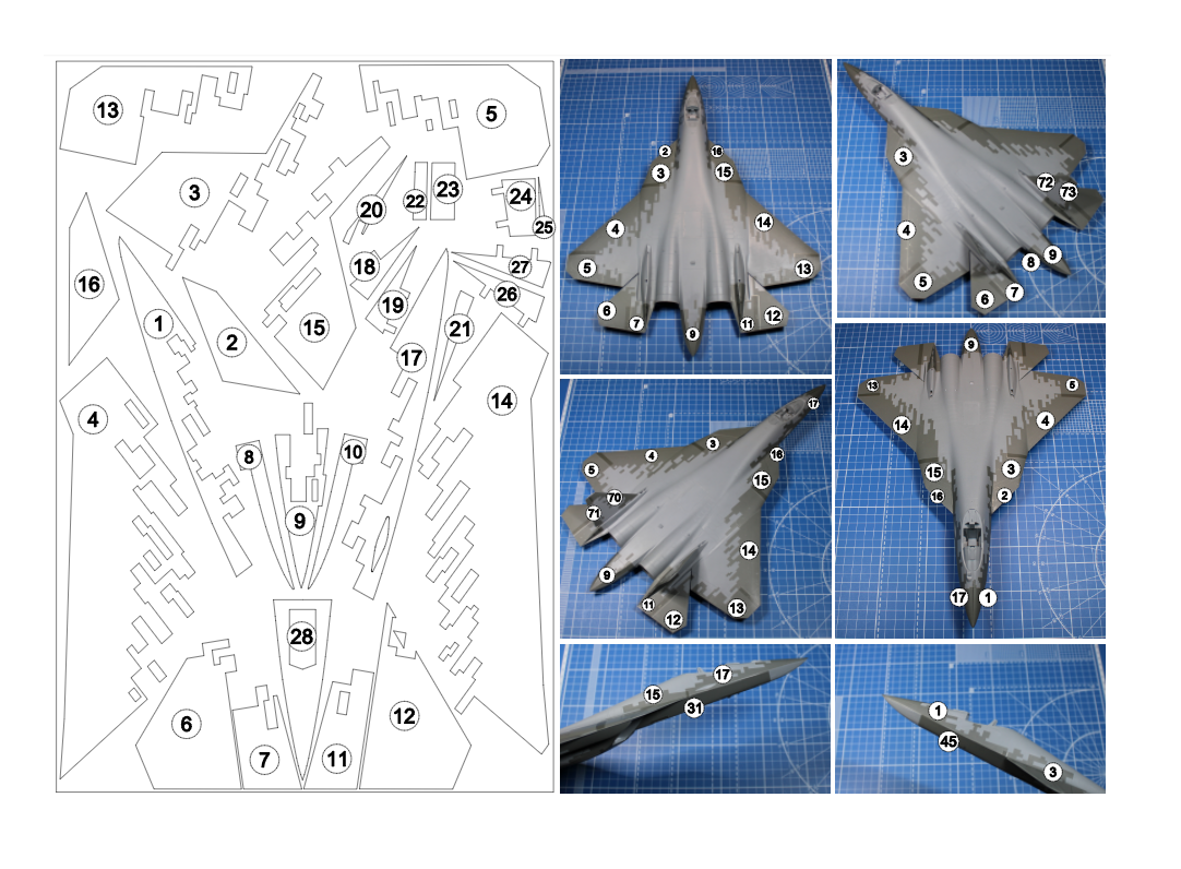 AM48121 Окрасочная маска камуфляж Су-57 борт №55 (двусторонний)