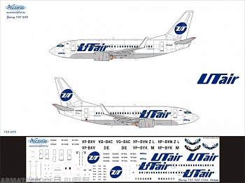 735-005 Декаль для самолета Boeing 737-500 ЮтАйр 1/144